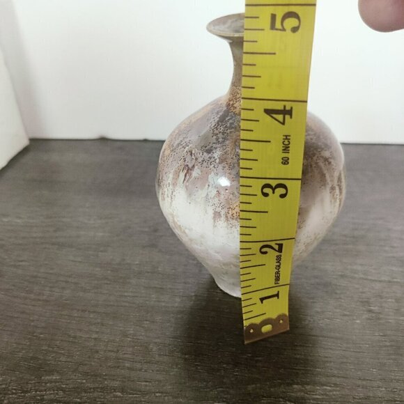 Artist signed narrow neck vase with exquisite glazing in gold, brown & tan. - Picture 7 of 10